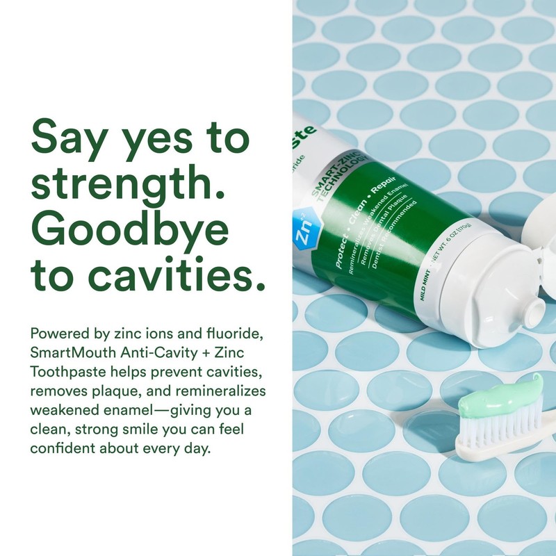 SmartMouth Premium Zinc Ion Toothpaste, Cavity, Enamel, and Plaque Help,