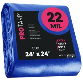PROTARP Extreme Heavy Duty 22 Mil Tarp Cover, Waterproof, UV Resistant, Rip and Tear Proof, Poly Tarpaulin with Reinforced Edges for Roof, Camping, Patio, Pool, Boat. (Blue 24′ X 24′)
