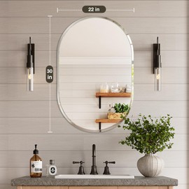 Brightify Frameless Oval Mirror, 22x30 Oval Beveled Bathroom Mirrors for Over Sink, Beveled Polished Frameless Mirror for Bathroom, Bedroom, Living Room, Entryway, Vanity