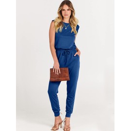 ANRABESS Women’s Summer Crewneck Sleeveless Casual Dressy Loose Stretchy Jumpsuits Rompers 2024 Trendy Outfits Blue Small