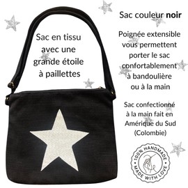 Women's Shoulder Bag Casual Canvas Handbag Messenger Bag Vintage Shoulder Bag Fabric Bag Star Sequins, black