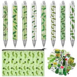 Frienda Pickle Stationery Set Pickle Gifts for Pickle Lovers Pickle Gel Ink Pens Retractable Pens 0.5 mm Funny Pickle Stickers and Pickle Bag for Office Home Supplies