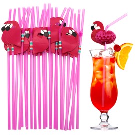BLUE TOP Flamingo Drinking Straws Cocktail Straws 9.65 Inch 100 PCS, Red Flamingo Drinking Straws for Cocktail,Milkshake,Juice, Decoration & Add Atmosphere for Valentine's Day, Parties,Bar