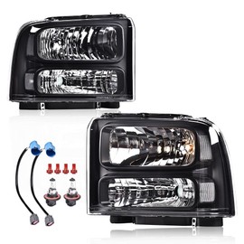 PIT66 Front Headlights Assembly Left & Right Fit Ford F250 F350 F450 F550 Super Duty 1999-2004 Fit Ford Excursion bumper 2000-2004 Headlamp Clear lens Black Housing Clear Reflector 1C3Z13008BA