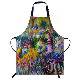 Smooffly Monet The Iris Garden Apron Unisex Adjustable Bib Apron, Cooking Kitchen Chef Apron, Women Men Apron for Home Kitchen, Restaurant, Coffee house