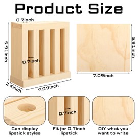 Yalikop 4 Slot Wooden Lipsticks Holder with DIY Wood Cardboard 0.7 Inch Lip Balm Tube Holder Lip Gloss Organizer Display Wood Lipsticks Tube Organizer for Market Craft Booth Room Display