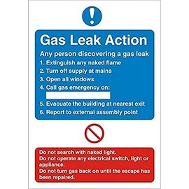 Seco Gas Leak Action Sign, 150mm x 200mm - 1mm Semi Rigid Plastic