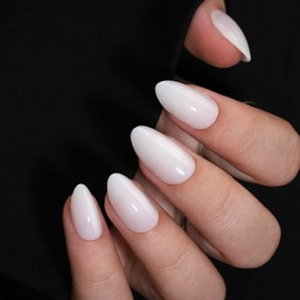 Short Press On Nails Almond White False Nails Soft Gel Fake Nails with Glue, Stick On Nails Glue On Nails Short Press On Nails for Women and Girls 30Pcs