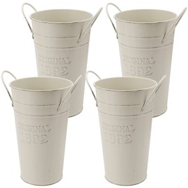 MANCHAP 4 Pack 8 Inch Vintage Galvanized Metal Vase, Small Galvanized French Bucket, Rustic Flower Vase with Handles for Home Decor, Wedding Party Supplies