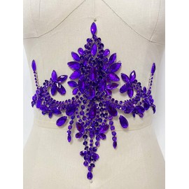 wtbv.n Handmade Rhinestone Patches Trim Crystal Beads Applique for Dress Waist Accessory (Purple)