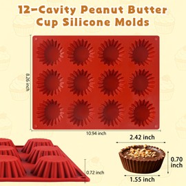 Wilewir 3Pcs Peanut Butter Cup Molds for Baking, Non-Stick Silicone Peanut Butter Cup Molds for Chocolate, 12-Cavity Mini Tart Pan for Bite Size Chocolate Fat Bombs