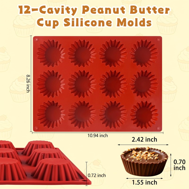 Wilewir 3Pcs Peanut Butter Cup Molds for Baking, Non-Stick Silicone
