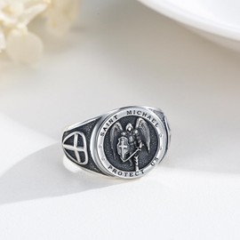 MOPOPOK St Michael Ring S925 Sterling Silver St Michael Archangel Ring Religious Protector Ring Jewelry for Men Women#12, Sterling Silver, No Gemstone