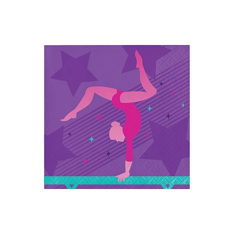 Creative Converting Gymnastics Party Beverage Napkins, 16 ct, Multi-color, 5"