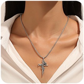 XYTAHDM Kreuz-Halskette für Damen, Ketten für Damen Kreuz, Kreuz Rosen Blume Anhänger Halskette Frauen, Geschenk Christentum Schmuck Herren Damen