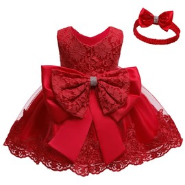 CMMCHAAH Little Girl Baptism Christening Lace Embroidery Dresses Infant Wedding Bridesmaid Event Clothes Dress (Red 8348,100)