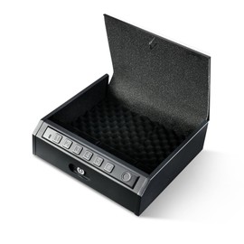 ADIMO Biometric Handgun Lock Box, Fingerprint Gun Safe with Quiet Operation, Digital Keypad, Manual Key Backup, Interior Foam Padding for Scratch Protection, Compact & Secure