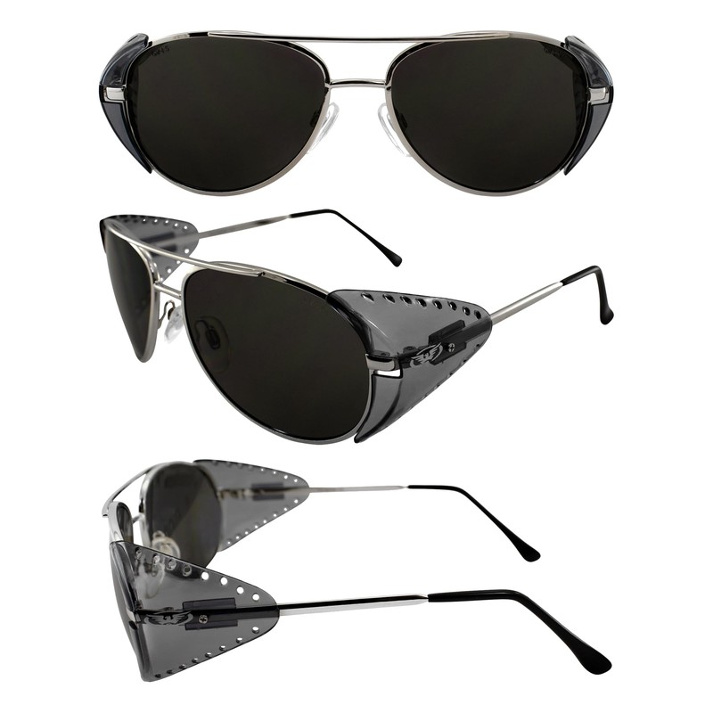 Global Vision Eyewear Aviator Z87 Motorcycle Sunglasses Silver Frames Smoke