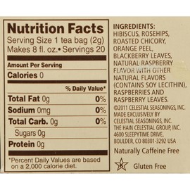 Celestial Seasonings Herbal Tea Caffeine Free Raspberry Zinger - 20 Tea Bags - Case of 6