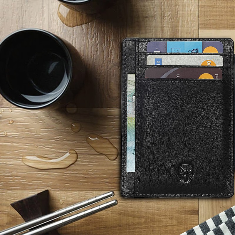 ALLEN & MATE Leather Card Holder Slim Wallet, RFID Blocking