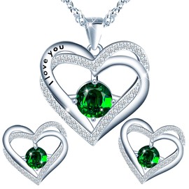 MŚ 1997 MENNICA ŚWIDNICKA Heart Hearts 6 Colours Jewellery Set 925 Silver Austrian Zirconia - Jewellery for Women and Girls - Earrings and Necklace Ideal Gifts, Silver, Crystal