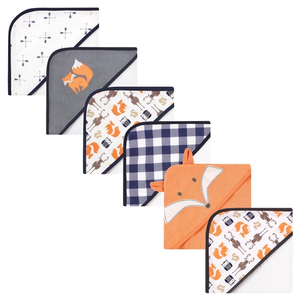 Hudson Baby Unisex Baby 6Pc Cotton Rich Hooded Towels Bundle