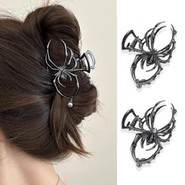 Yeomju Pack of 2 Spider Hair Clips, Metal, Alloy Hair Claw Clips, Silver Spiders, Gothic Metal Hair Clip for Punk & Y2K Style Hair Accessories (2 Black)