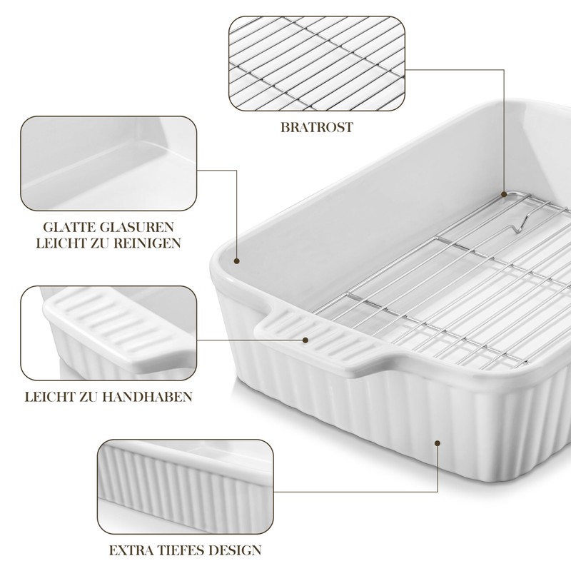MALACASA 4.4 QT Baking Dish with Rack, 9x13 Large Casserole
