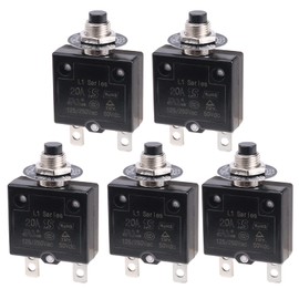 RKURCK Thermal Circuit Breaker 20 Amps, Thermal Overload Protector L1 Series 125-250V AC 50V DC Push Button Manual Reset Circuit Breaker 20A 5 Pack