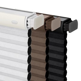 Joydeco No Tools No Drill Window Blinds for Indoor Windows, Blackout Shades Cellular Shades Cordless, No Drill Blinds for Windows, Window Shades for Home, Bedrooms, Doors (Dark Brown, 34" W x 64" H)