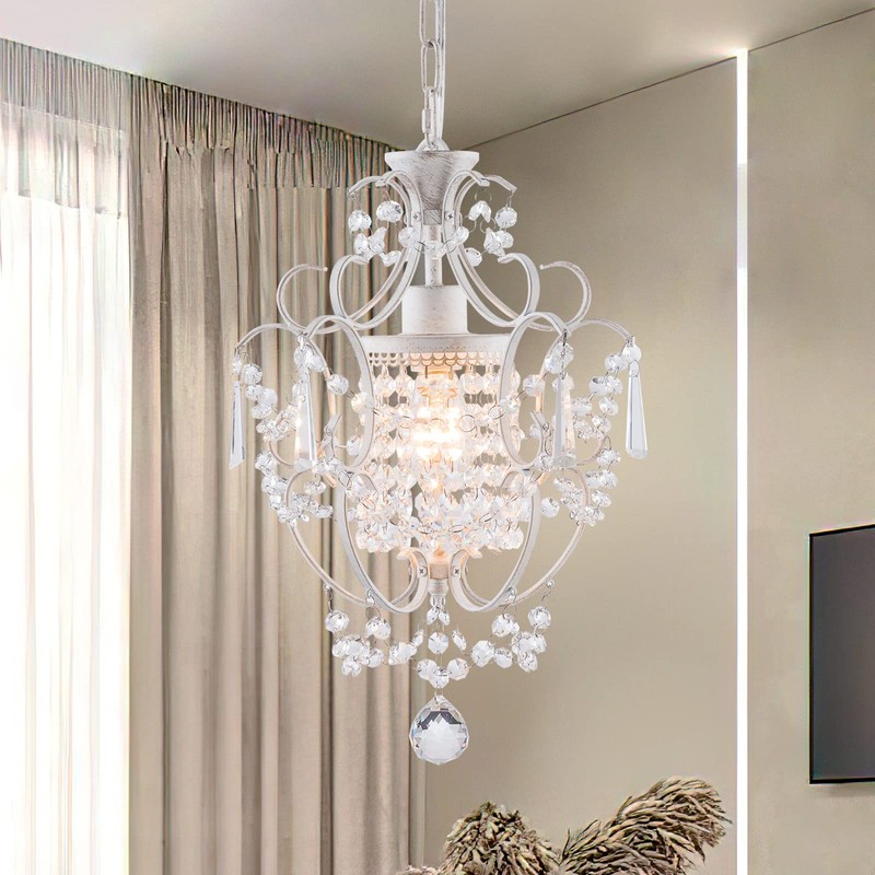 FLSFU Modern Mini Chandelier,White Retro Crystal Light Fixtures Ceiling Mount