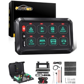 Partsam 5.5 Inch RGB 8 Gang Switch Panel, 3 Silicone Button 5 Brightness Levels Multifunction Toggle Switch Button Auxiliary Circuit Control Box Electronic Relay for Truck RV ATV UTV Boat