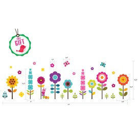 Flower Wall Stickers for Kids - Floral Garden Wall Decals for Girls Room - Removable Toddlers Bedroom Vinyl Nursery Wall Décor [27 Art clings] with Free Bird Gift!