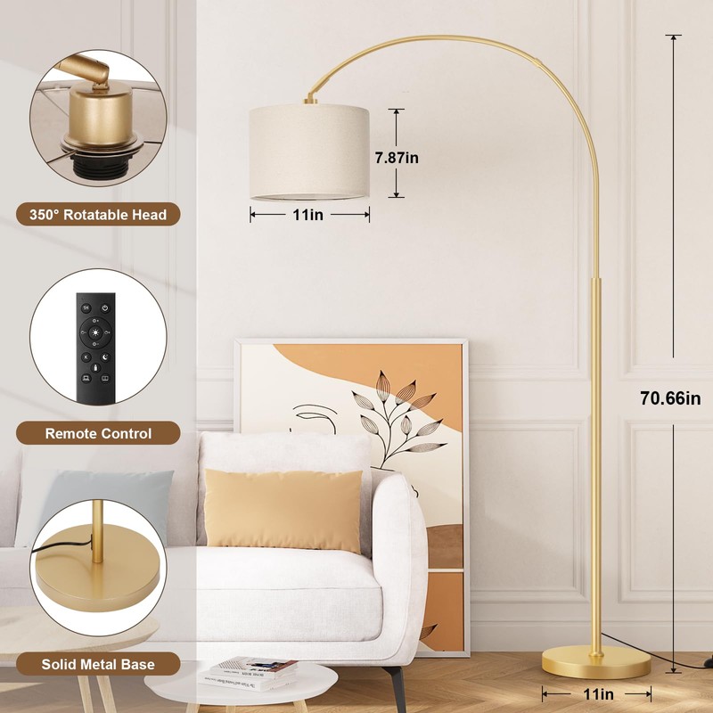 Ambimall Dimmable Arc Floor Lamp with Remote, Color Temperatures and