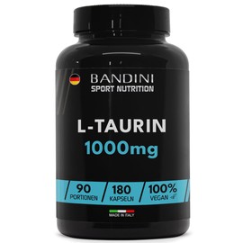 Bandini® L Taurine Capsules 1000 mg per Day, 180 Vegan Capsules for Sports & Fitness, L-Taurine Amino Acid Pre & Post Workout Booster, No Caffeine, Micronutrients, Taurine Amino Acid, For 3 Months