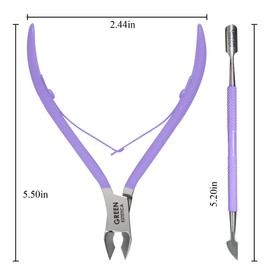 Cuticle Trimmer with Cuticle Pusher Professional Stainless Steel Cuticle Cutter Sharp Blades Double Spring Cuticle Nippers for Nail Care Pedicure Manicure Nail Tools for Home Spa (Purple)