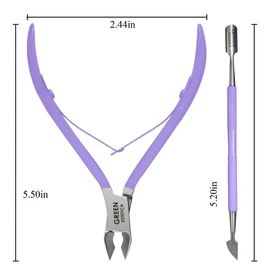 Cuticle Trimmer with Cuticle Pusher Professional Stainless Steel Cuticle Cutter Sharp Blades Double Spring Cuticle Nippers for Nail Care Pedicure Manicure Nail Tools for Home Spa (Purple)