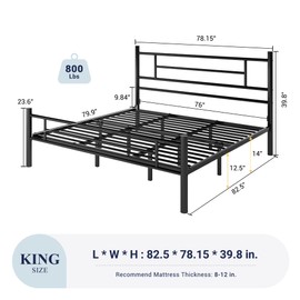 Allewie 14 Inch King Size Metal Platform Bed Frame with Headboard and Footboard, Underbed Storage, Strong Metal Slats Support, Mattress Foundation, No Box Spring Needed, Easy Assembly, Black