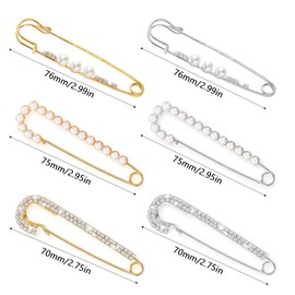 KHDULQ 6 pieces brooches for clothing, women's brooch faux rhinestone safety pin pearl cardigan clip vintage pullover clips women's costume accessories, for cardigans, dresses, shirts, jumpers,