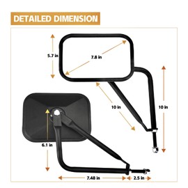 JUSTTOP Mirrors Doors Off, Side View Mirrors Compatible with Jeep Wrangler CJ YJ TJ JK JL & Unlimited，Quicker Install Door Hinge Mirror for Safe Doors Off Driving, Car Exterior Accessories- 2Pack