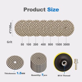 HIGHDRIL Dry Diamond Polishing Pads, 9 Pieces - 7 Pieces Marble Polishing Set Sanding Pads #50/100/200/400/800/1500/3000+M14 Thread Support Pad + Adapter for Granite Marble Artificial Stone Quartz for