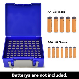 FULLCASE Battery Storage Organizer Holder Holds 72 AA AAA Batteries, Box Cases Garage Container, Home Drawer Organization Dispenser (Case Only) (Blue)