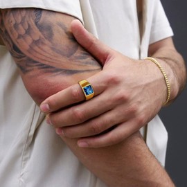 Bestyle 8 x 8 mm | 15 x 15 mm Cubic Zirconia CZ Band Rings for Men Stainless Steel Ring Synthetic Gemstone Birthstone Men's Ring Biker Ring Pinky Jewellery Size 54-72