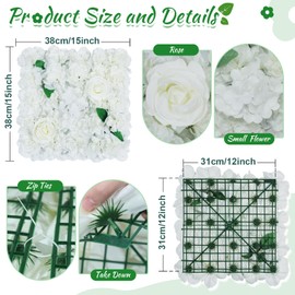 LJIE-House White Flower Wall Backdrop 12Pcs 15x15Inch Artificial 3D Rose Floral Wall Decor Wedding Background for Party Baby Shower Birthday Decor