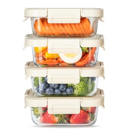 Simple Deluxe Meal Prep Food Containers with Exclusive Glass Lids, Glass Storage Containers with Lids, BPA-Free, Glass Lunch Boxes for Lunch, Pantry Organizers, Freezer to Oven Safe, 4 Pack