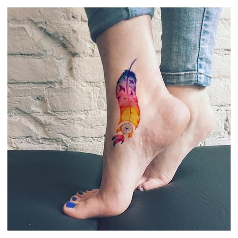 Oottati 6 Sheets Temporary Tattoo Stickers Colorful Blue Feather Dream