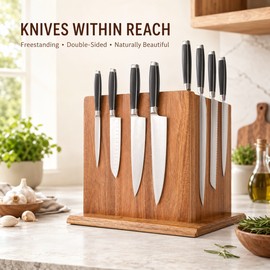 Acacia Wood Magnetic Knife Holder Stand for Kitchen Countertop