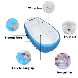 Locisne Baby Inflatable Bathtub Children No-Slippery Swimming Pool Foldable Travel Air Shower Basin Seat Baths Big Size with air Pump for 0-3 Years