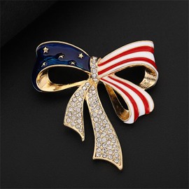 coadipress 3PCS USA Flag Brooch Pin for Women 4th of July Patriotic Red White Blue Flag Lapel Butterfly Pin Shining Rhinestone Bow Pin Independence Day Clothing Accessories (Bow Star)
