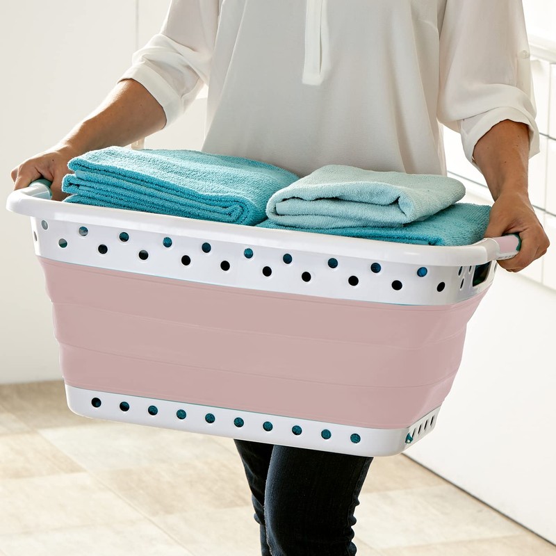 Pop & Load Collapse and Store Collapsible Plastic Laundry Basket,